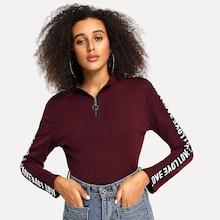 Shein Letter Print Quarter Zip Sweater