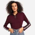 Shein Letter Print Quarter Zip Sweater