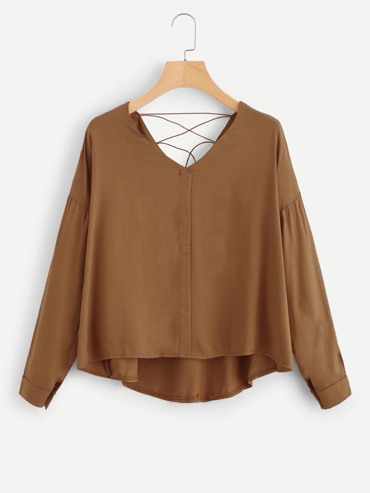 Shein Criss Cross Back Drop Shoulder Blouse