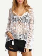 Shein White Lace Up Hollow Out Shirt