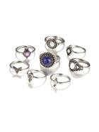 Shein Multi Shaped Gemstone Ring Set 8pcs