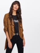 Shein Waterfall Collar Rolled Sleeve Faux Suede Coat