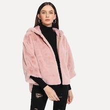 Shein Solid Hoodie Teddy Coat