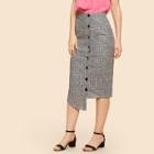 Shein Button Front Asymmetrical Plaid Skirt