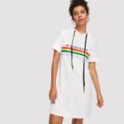 Shein Stripe And Letter Print Hoodie Dress