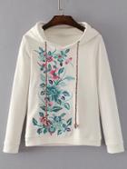Shein Flower Embroidery Drawstring Hooded Sweatshirt