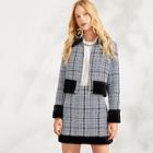 Shein Zip Front Faux Fur Plaid Coat & Skirt Set