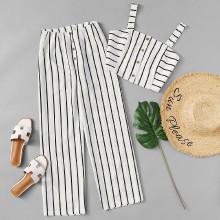 Shein Single Breasted Striped Cami Top With Pants