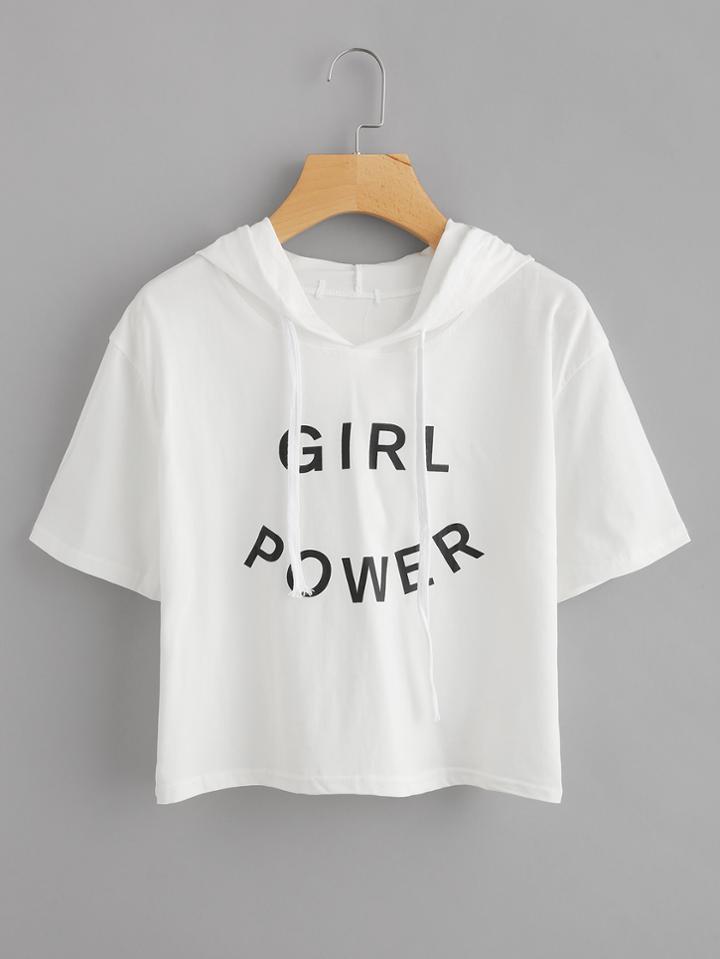 Shein Hooded Letter Print T-shirt