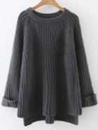 Shein Dark Grey Raglan Sleeve Dip Hem Sweater