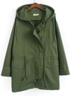 Shein Army Green Hooded Drawstring Pockets Coat