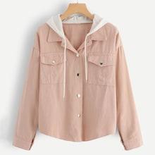Shein Button Front Pocket Hooded Denim Jacket