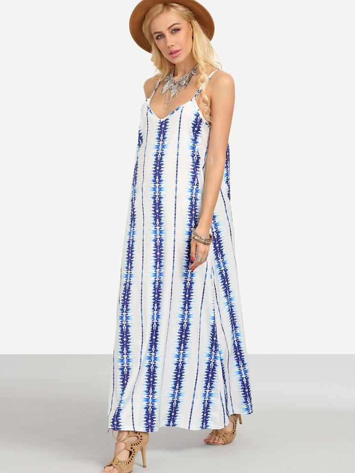 Shein Tie Dye Stripe Print Long Cami Dress - Blue
