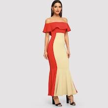 Shein Color-block Flounce Hem Bodycon Dress