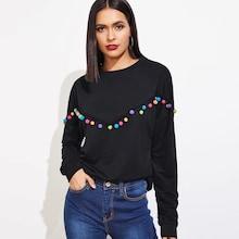 Shein Pompom Embellished Round Neck Pullover