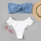 Shein Twist Two Tone Frill Trim Bikini Set
