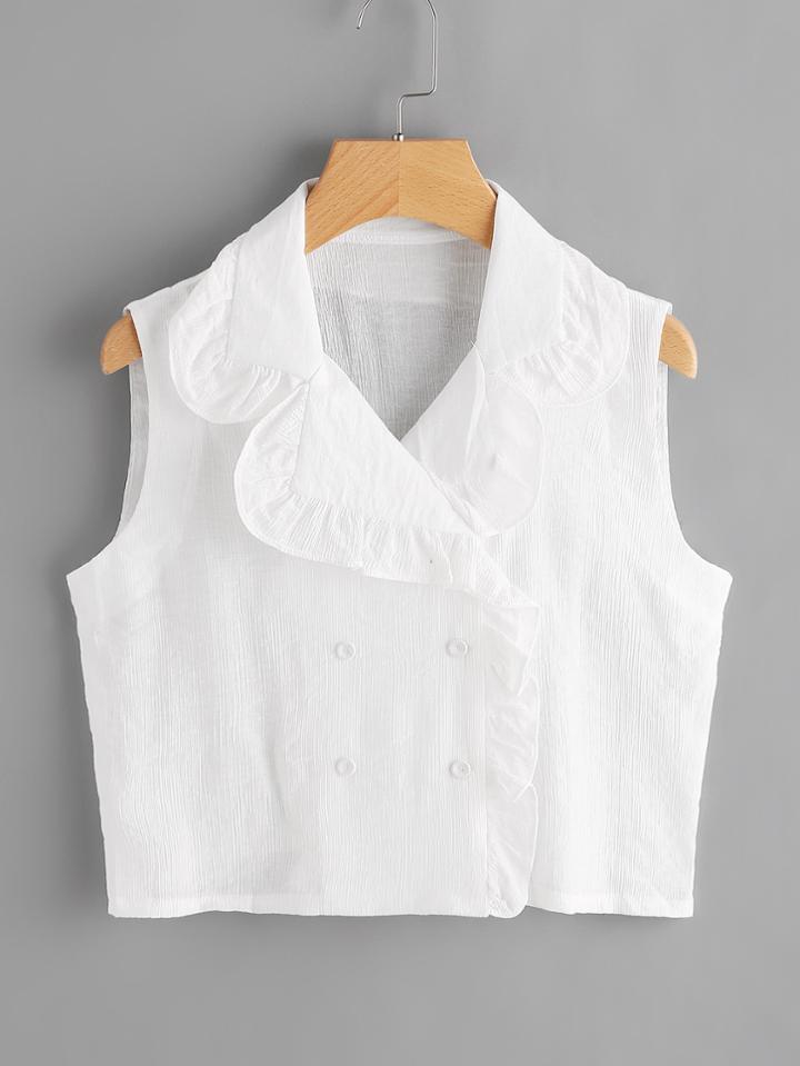 Shein Frill Trim Double Breasted Crop Top