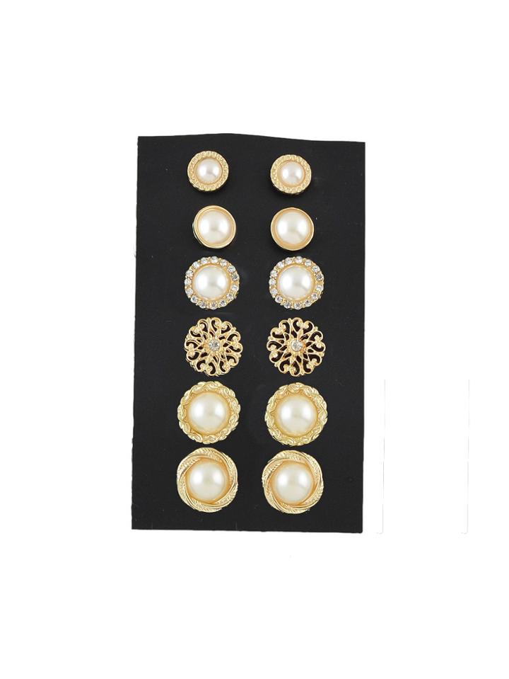 Shein 6 Pairs/set Gold Color Simulated-pearl Stud Earring