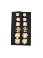 Shein 6 Pairs/set Gold Color Simulated-pearl Stud Earring
