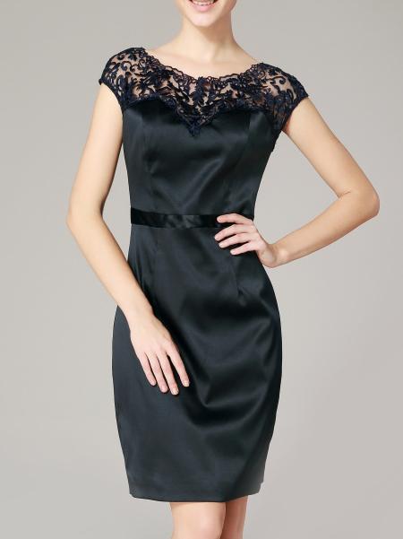 Shein Navy Contrast Gauze Embroidered Sheath Dress