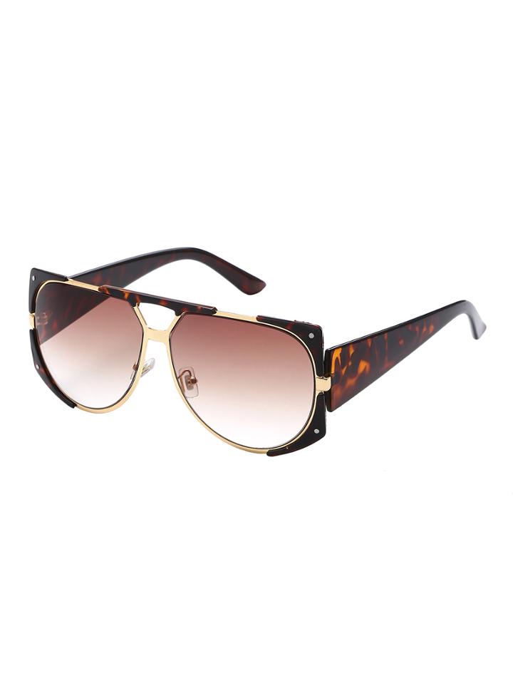 Shein Leopard Print Open Frame Double Bridge Metal Trim Sunglasses