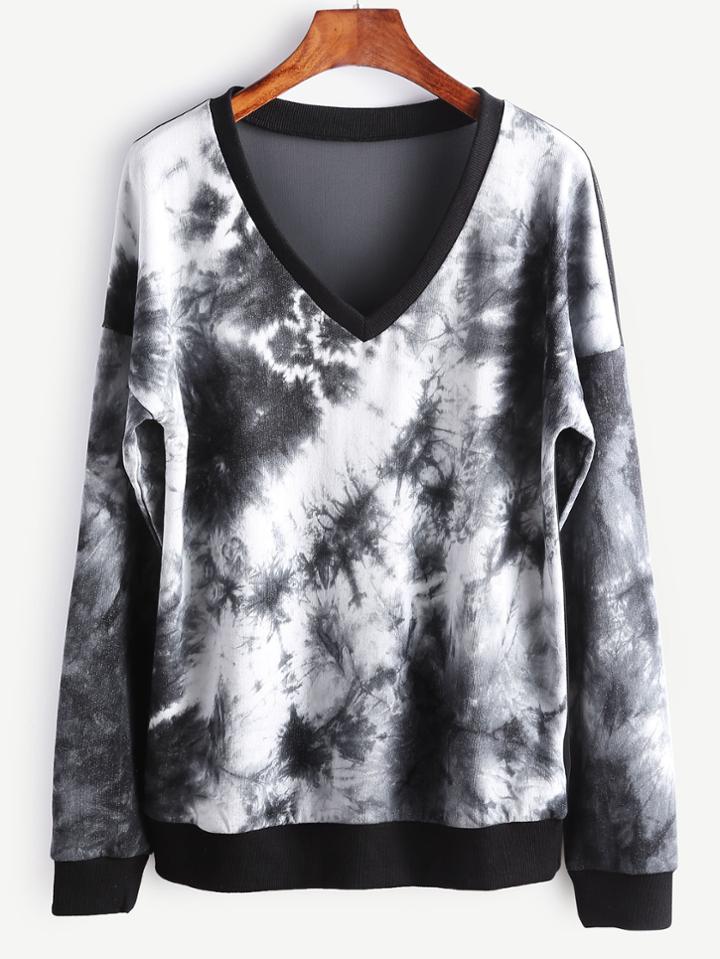 Shein Tie Dye Print Sheer Mesh Back Dropped Shoulders Sweatshirt