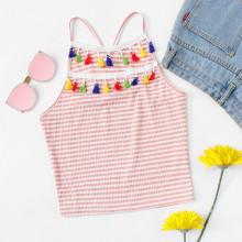 Shein Fringe Trim Striped Cami Top