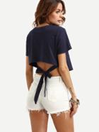 Shein Navy Self Tie High Low Crop T-shirt