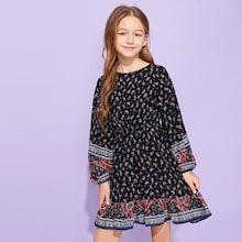 Shein Girls Zip Back Mixed Print Dress