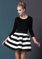 Shein Black White Striped Three Quarter Length Sleeve Stripe Dress