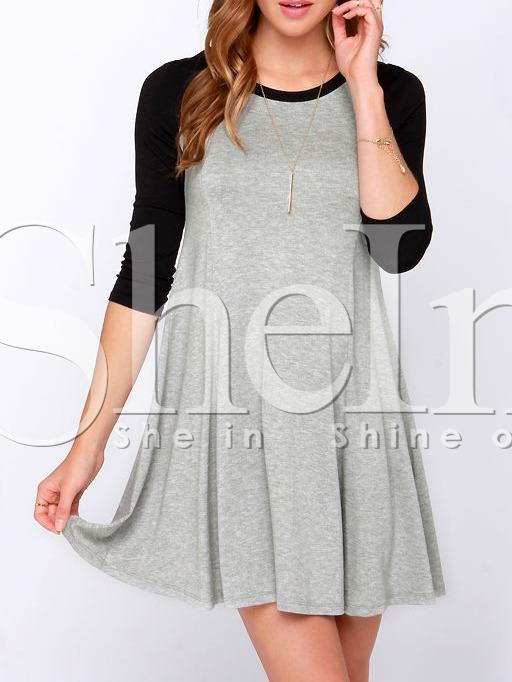 Shein Grey Black Long Sleeve Color Block Dress