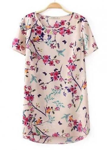 Rosewe Beautiful Short Sleeve Round Neck Print Chiffon Tees