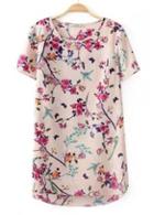 Rosewe Beautiful Short Sleeve Round Neck Print Chiffon Tees