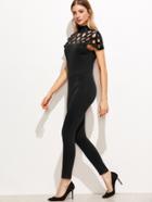 Shein Black Lattice Stand Collar Jumpsuits