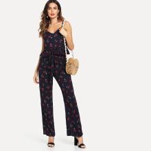 Shein Cherry Print Ruffle Cami & Pants Pj Set