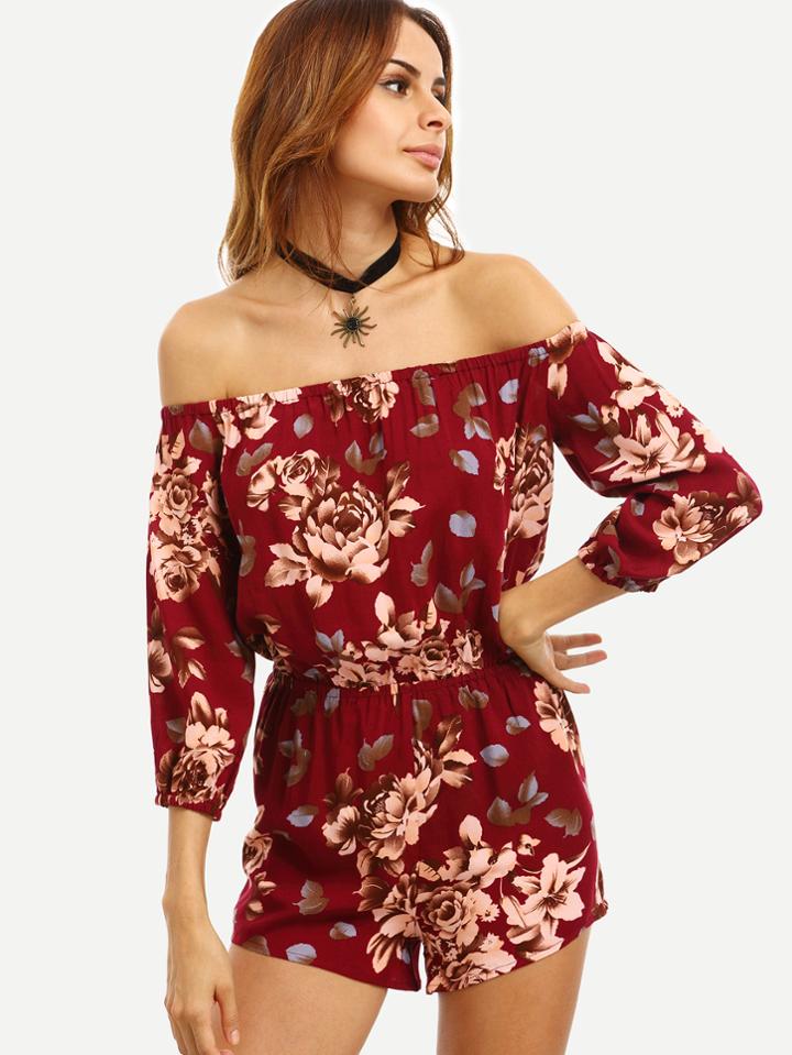 Shein Multicolor Floral Off The Shoulder Jumpsuit