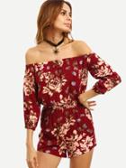 Shein Multicolor Floral Off The Shoulder Jumpsuit