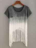 Shein Grey Ombre Fringe T-shirt