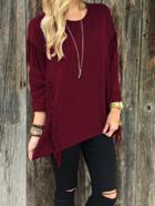 Shein Red Round Neck Tassel Loose T-shirt