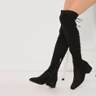 Shein Block Heel Otk Thigh High Drawstring Boots