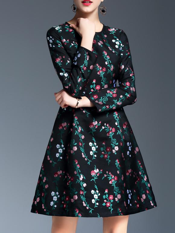 Shein Black Floral A-line Dress
