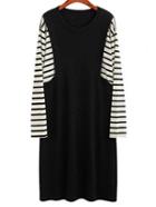 Shein Black Round Neck Striped Slim Plus Dress