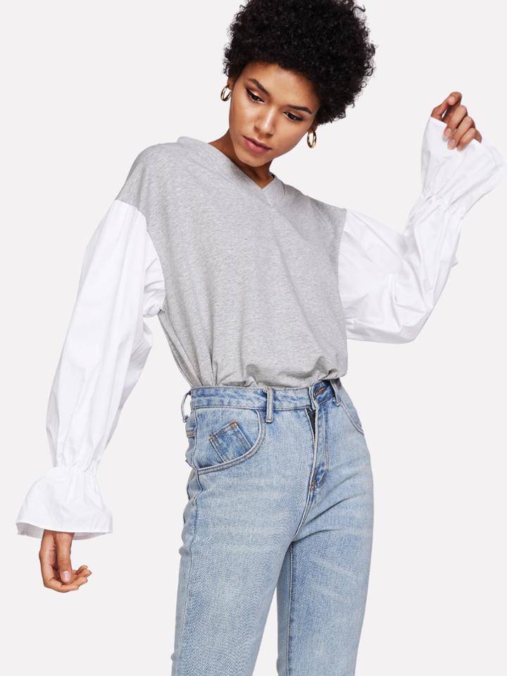 Shein Drop Shoulder Flounce Sleeve Blouse