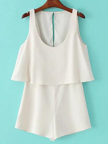 Shein White Scoop Neck Open Back Siamese Trousers