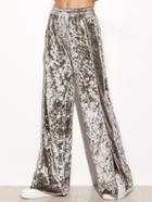 Shein Grey Striped Side Slit Wide Leg Velvet Drawstring Pants