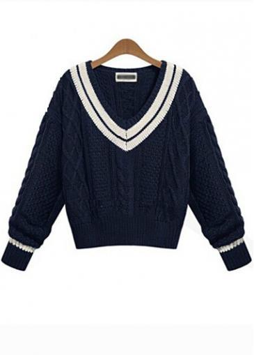 Rosewe Hot Sale Long Sleeve Knitting Wool Sweaters Navy