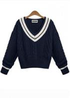 Rosewe Hot Sale Long Sleeve Knitting Wool Sweaters Navy