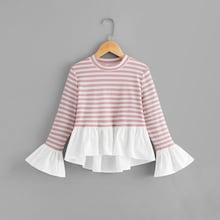 Shein Girls Flounce Sleeve Mixed Media Rib Tee
