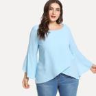 Shein Plus Wrap Split Front Bell Sleeve Top