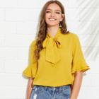 Shein Tie Neck Layered Bell Sleeve Top